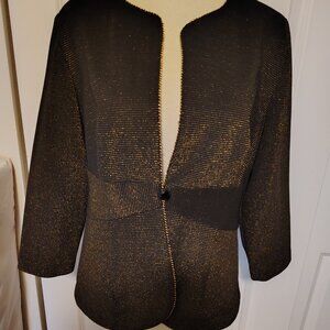 Neiman Marcus Alex Evenings Petite Black & Gold Shimmer Threaded Fitted Blazer